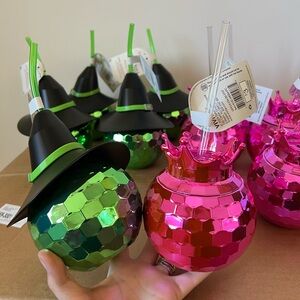 WICKED theme Elphaba and Glenda disco drinking cups NWT